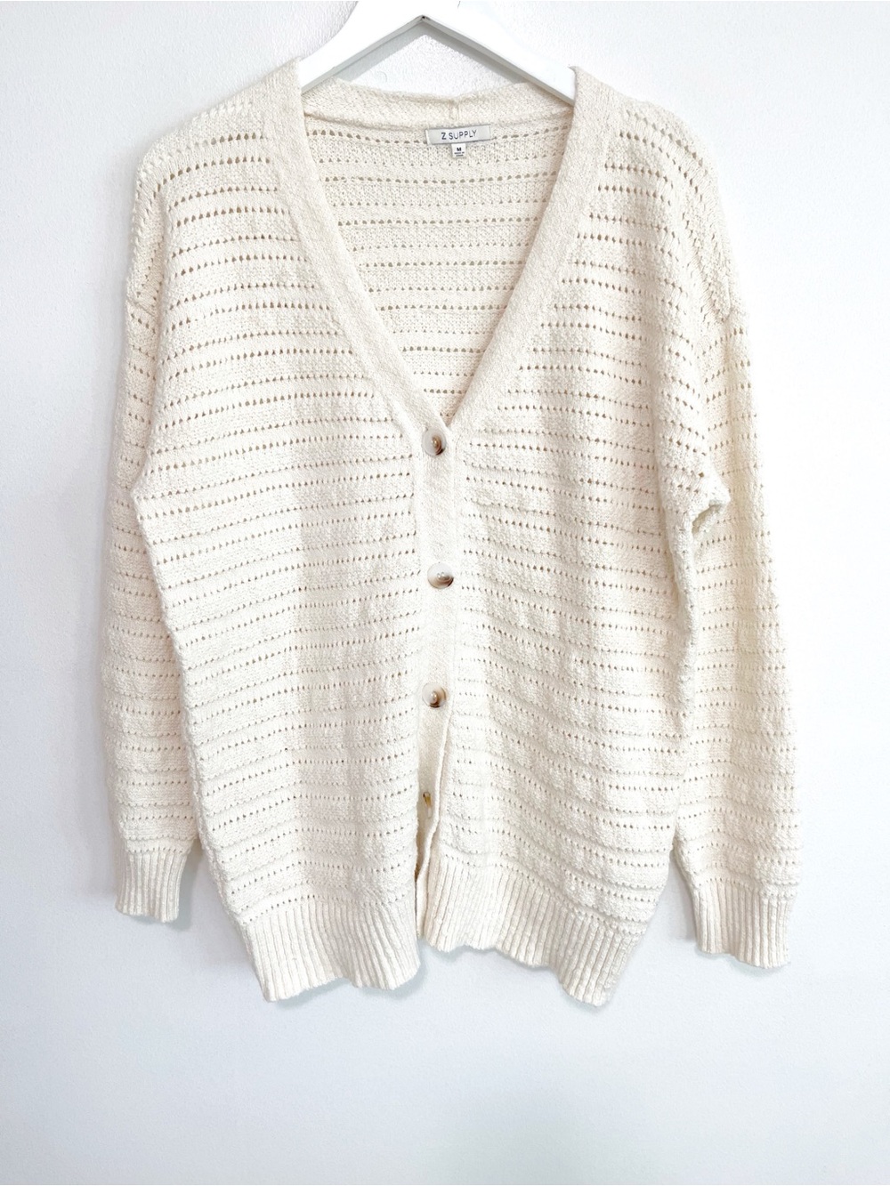 BOGO! Z SUPPLY Arcadia Pointelle Knit Cardigan in Oat Milk Cream Size Medium - Picture 4 of 10